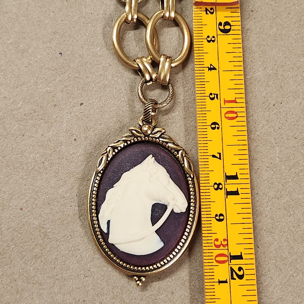 Patricia Nash Gold Tone Horse Cameo Necklace Chain Link Equestrian NWT New - Picture 9 of 14